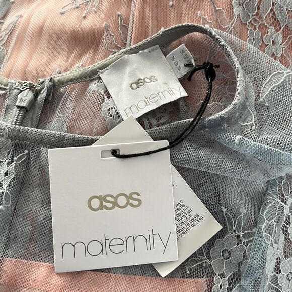NWT ASOS Maternity Gray Pink Lace Dress Size 10 - Picture 4 of 6